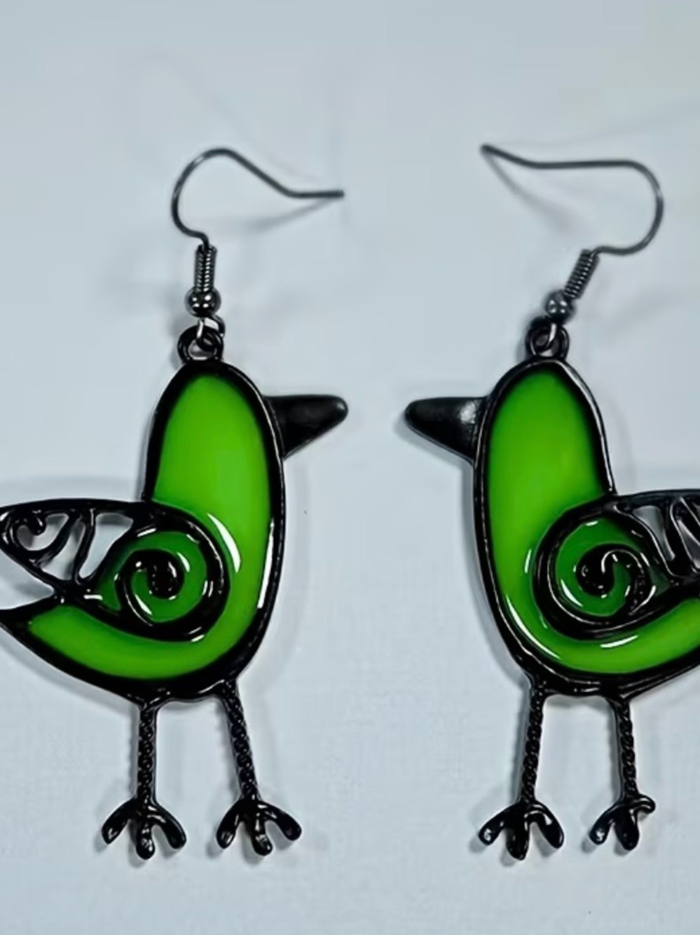 Bright Green Enamel Bird Dangle Earrings - Playful Women's Jewelry